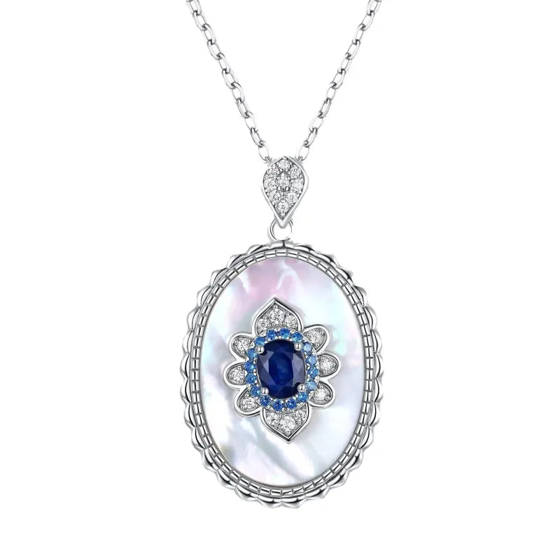Sapphire Diamond Silver Necklace