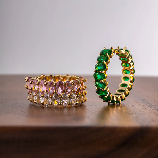 Colorful Copper CZ Oval Rings