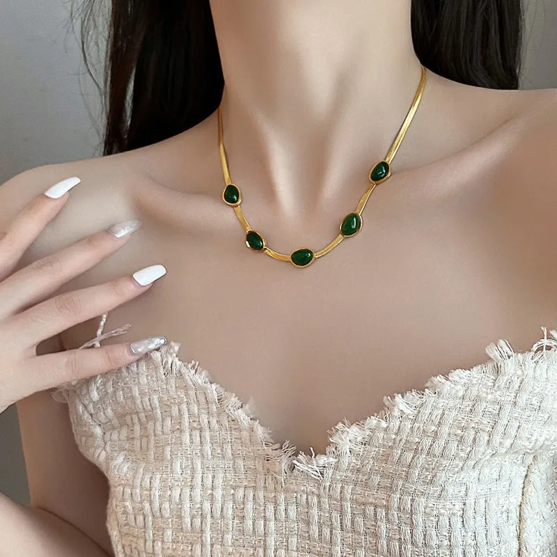 Green Stone Multilayer Necklace