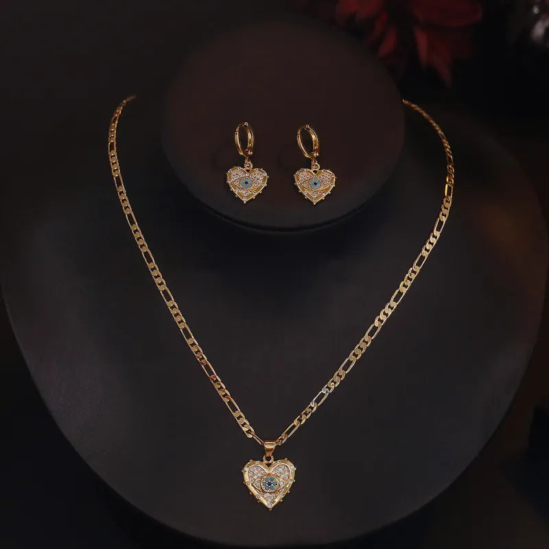 Gold Heart Zircon Jewelry Set