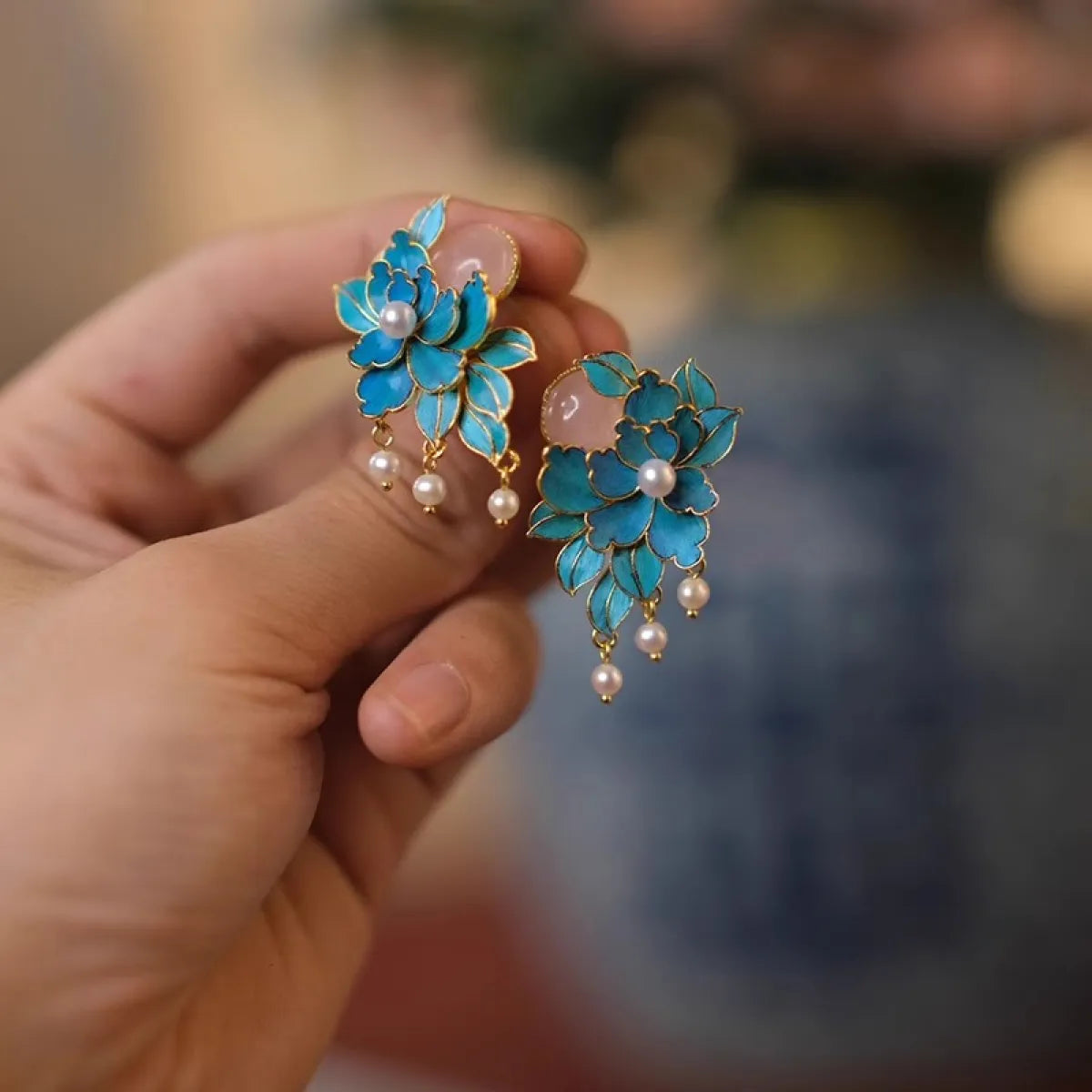 Handmade Peony Pearl Earrings