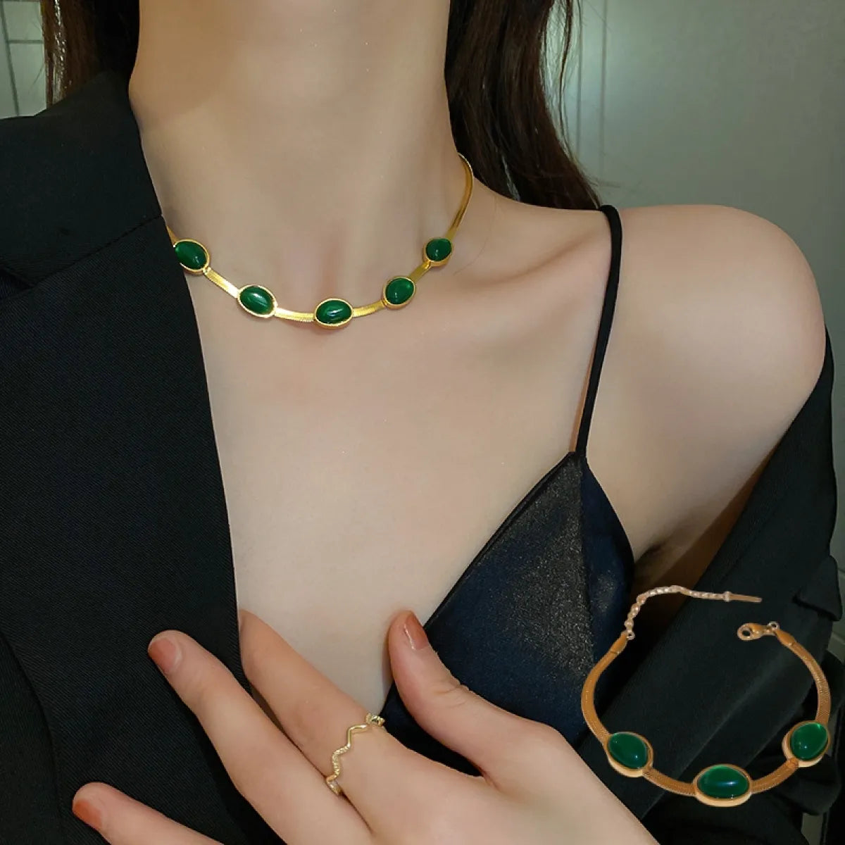 Green Stone Multilayer Necklace